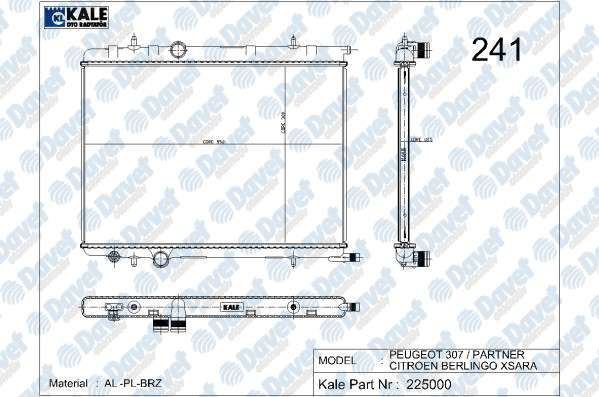 KALE 2044011AB Su Radyatoru Peugeot 307 2.0 / Partner / Berlingo / Xsara 1.4 / 1.6 16v 00-> Ac (Al/Pl/Brz)